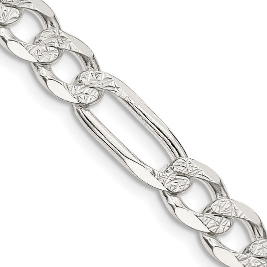 Sterling Silver 7.0mm Pav������ Flat Figaro ChainQFF180