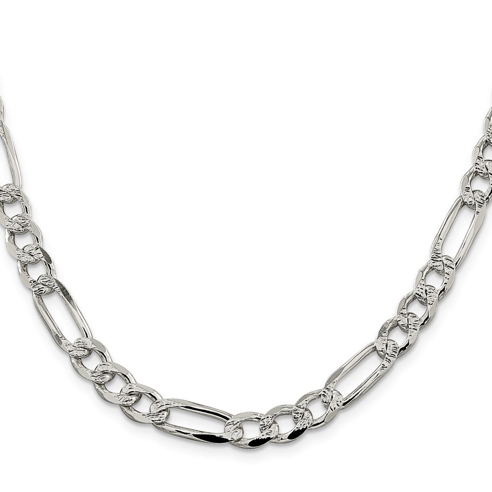 Sterling Silver 7.25mm Pav������ Flat Figaro ChainQFF200