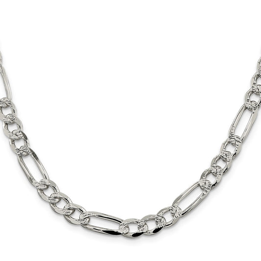 Sterling Silver 7.25mm Pav������ Flat Figaro ChainQFF200