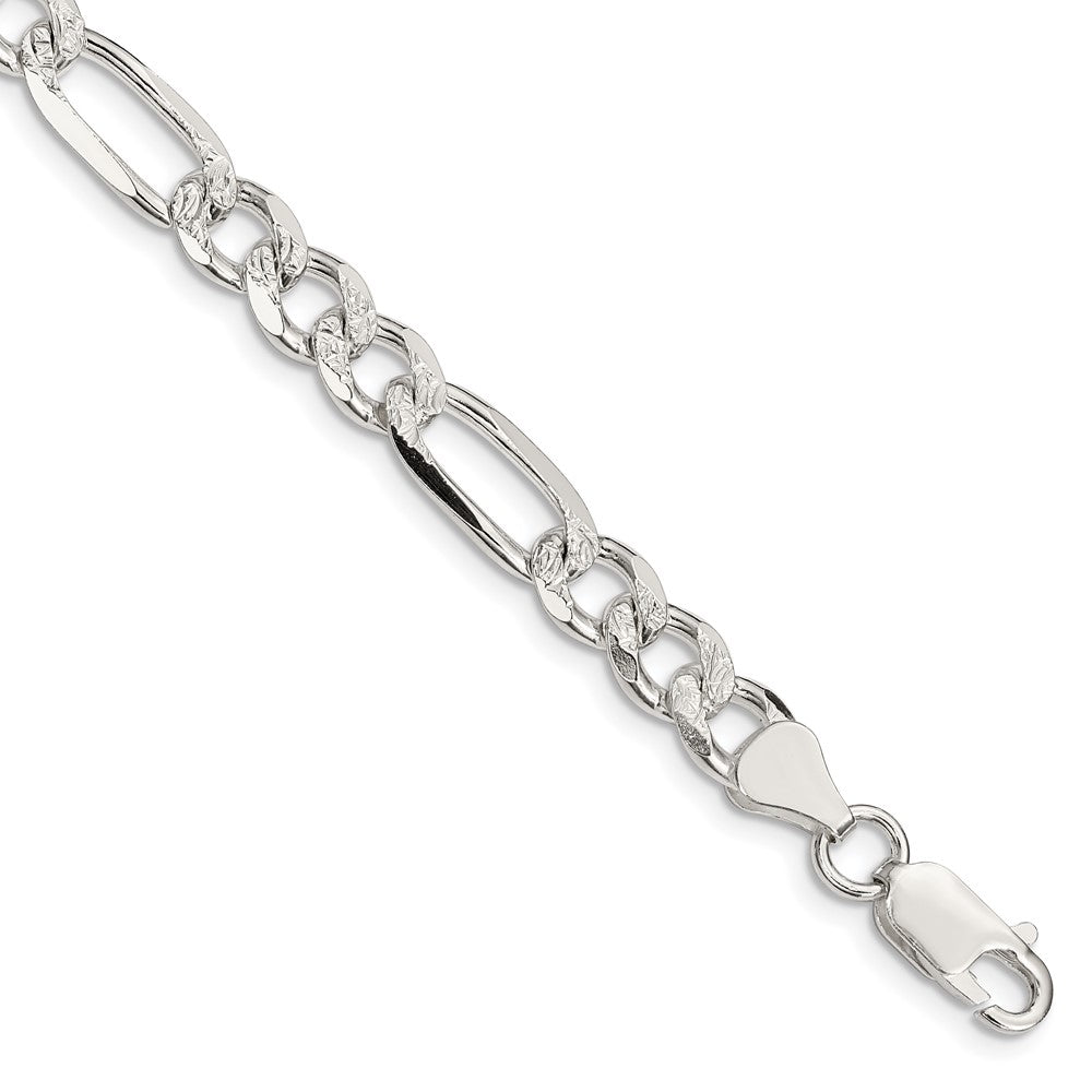 Sterling Silver 7.25mm Pav������������������������������������������������������������������������������������������������������������������������������������������������������������������ Flat Figaro Chain QFF200-8