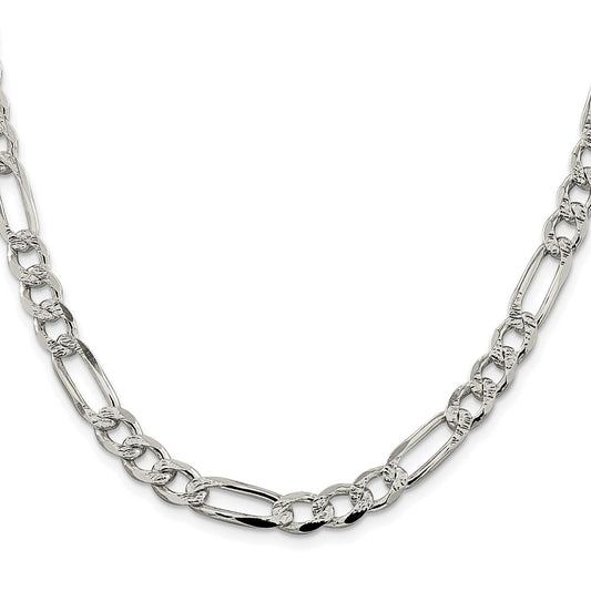 Sterling Silver Rhodium-plated 7.25mm Pav������ Flat Figaro ChainQFF200R