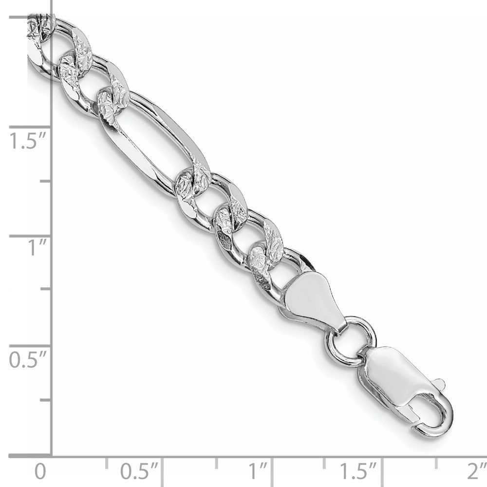 Sterling Silver Rhodium-plated 7.25mm Pav������������������������������������������������������������������������������������������������������������������������������������������������������������������ Flat Figaro Chain QFF200R-8