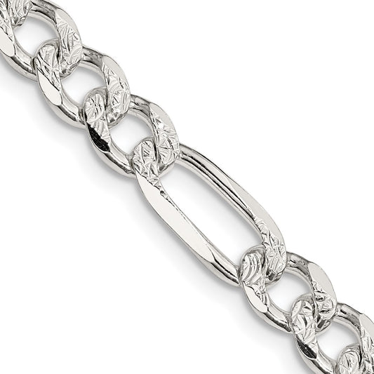 Sterling Silver 7.25mm Pav������ Flat Figaro ChainQFF200