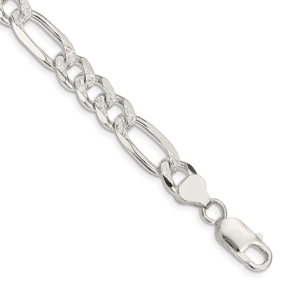 Sterling Silver 8mm Pav������������������������������������������������������������������������������������������������������������������������������������������������������������������ Flat Figaro Chain QFF220-8