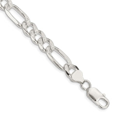 Sterling Silver 8mm Pav������������������������������������������������������������������������������������������������������������������������������������������������������������������ Flat Figaro Chain QFF220-8