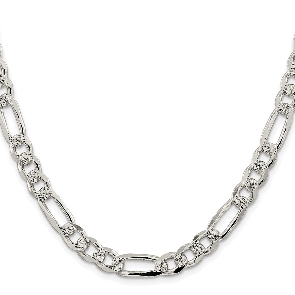 Sterling Silver Rhodium-plated 8mm Pav������ Flat Figaro ChainQFF220R