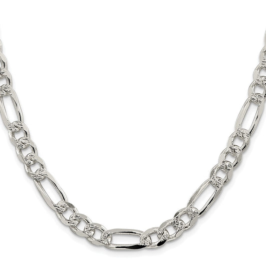 Sterling Silver Rhodium-plated 8mm Pav������ Flat Figaro ChainQFF220R