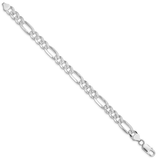 Sterling Silver Rhodium-plated 8mm Pav������������������������������������������������������������������������������������������������������������������������������������������������������������������ Flat Figaro Chain QFF220R-8