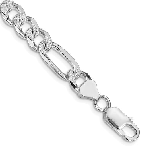 Sterling Silver Rhodium-plated 8mm Pav������������������������������������������������������������������������������������������������������������������������������������������������������������������ Flat Figaro Chain QFF220R-8