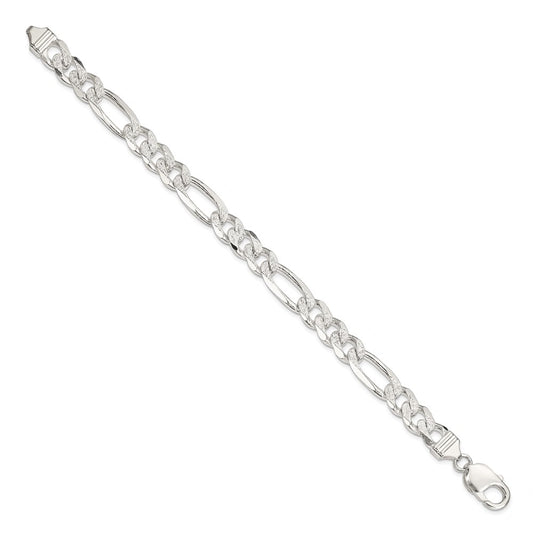 Sterling Silver 9.5mm Pav������������������������������������������������������������������������������������������������������������������������������������������������������������������ Flat Figaro Chain QFF250-8
