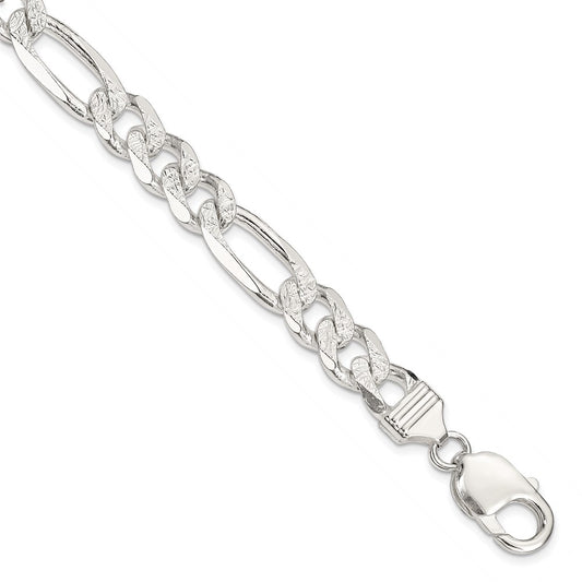 Sterling Silver 9.5mm Pav������������������������������������������������������������������������������������������������������������������������������������������������������������������ Flat Figaro Chain QFF250-8
