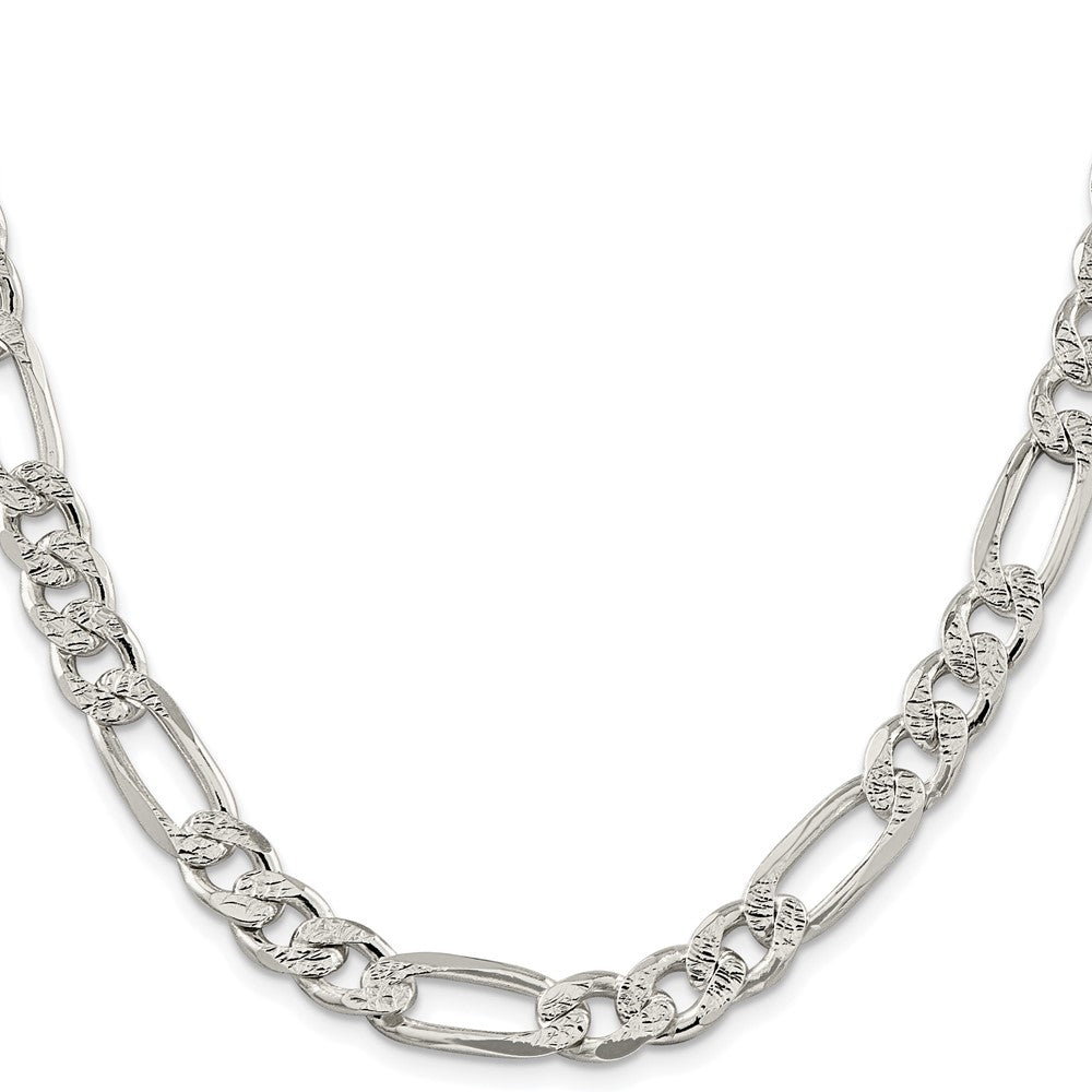 Sterling Silver Rhodium-plated 9.5mm Pav������ Flat Figaro ChainQFF250R