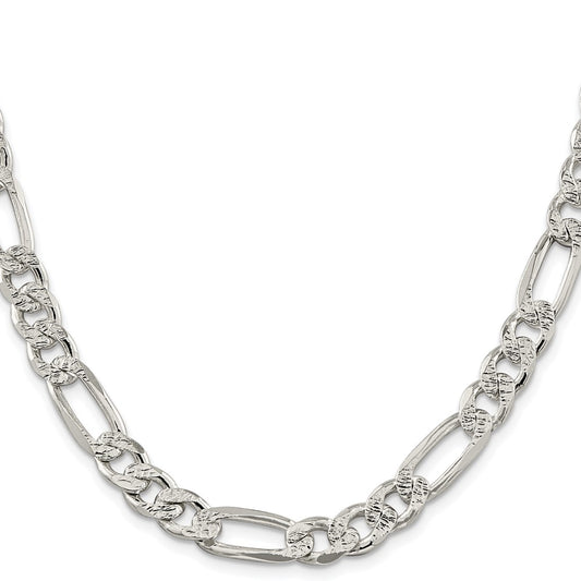 Sterling Silver Rhodium-plated 9.5mm Pav������ Flat Figaro ChainQFF250R