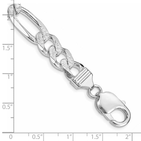 Sterling Silver Rhodium-plated 9.5mm Pav������������������������������������������������������������������������������������������������������������������������������������������������������������������ Flat Figaro Chain QFF250R-8