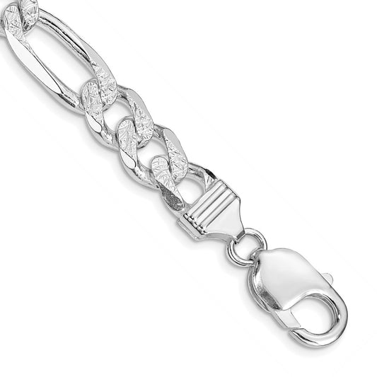 Sterling Silver Rhodium-plated 9.5mm Pav������������������������������������������������������������������������������������������������������������������������������������������������������������������ Flat Figaro Chain QFF250R-8