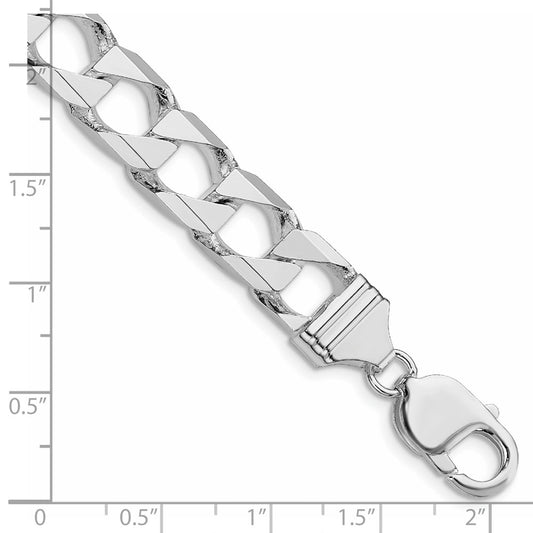 Sterling Silver Rhodium-plated 10.3mm D/C Square Curb Chain QFOC350R-8