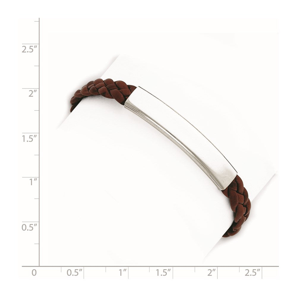 Sterling Silver Rhodium-plated Brown Braided Leather Bracelet QG1087-7