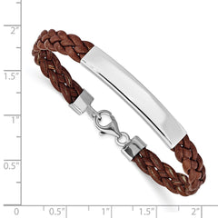 Sterling Silver Rhodium-plated Brown Braided Leather Bracelet QG1087-7