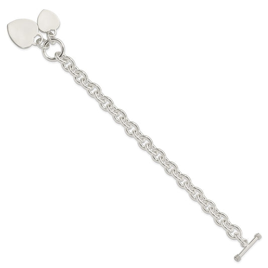 Sterling Silver Engraveable Heart Disc on Fancy Link Toggle Bracelet QG1148-7.75