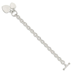 Sterling Silver Engraveable Heart Disc on Fancy Link Toggle Bracelet QG1148-7.75