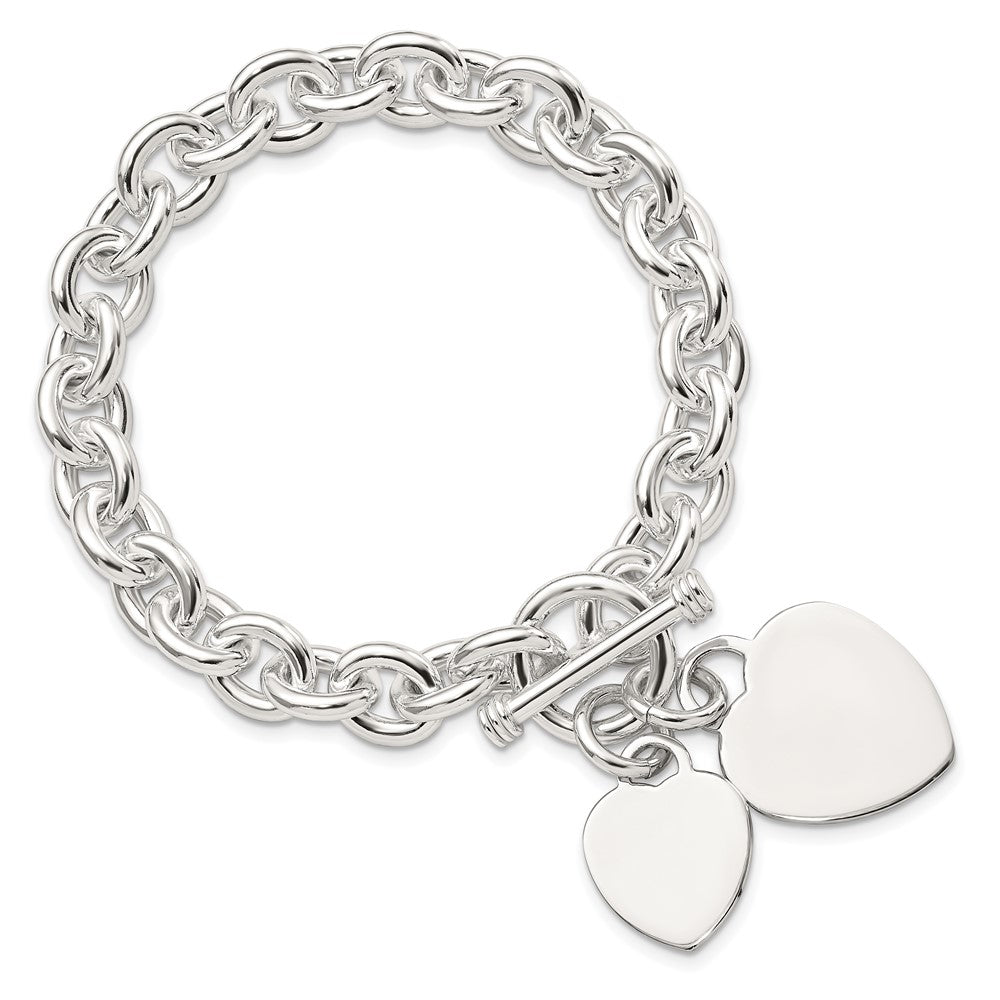Sterling Silver Engraveable Heart Disc on Fancy Link Toggle Bracelet QG1148-7.75