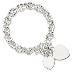 Sterling Silver Engraveable Heart Disc on Fancy Link Toggle Bracelet QG1148-7.75
