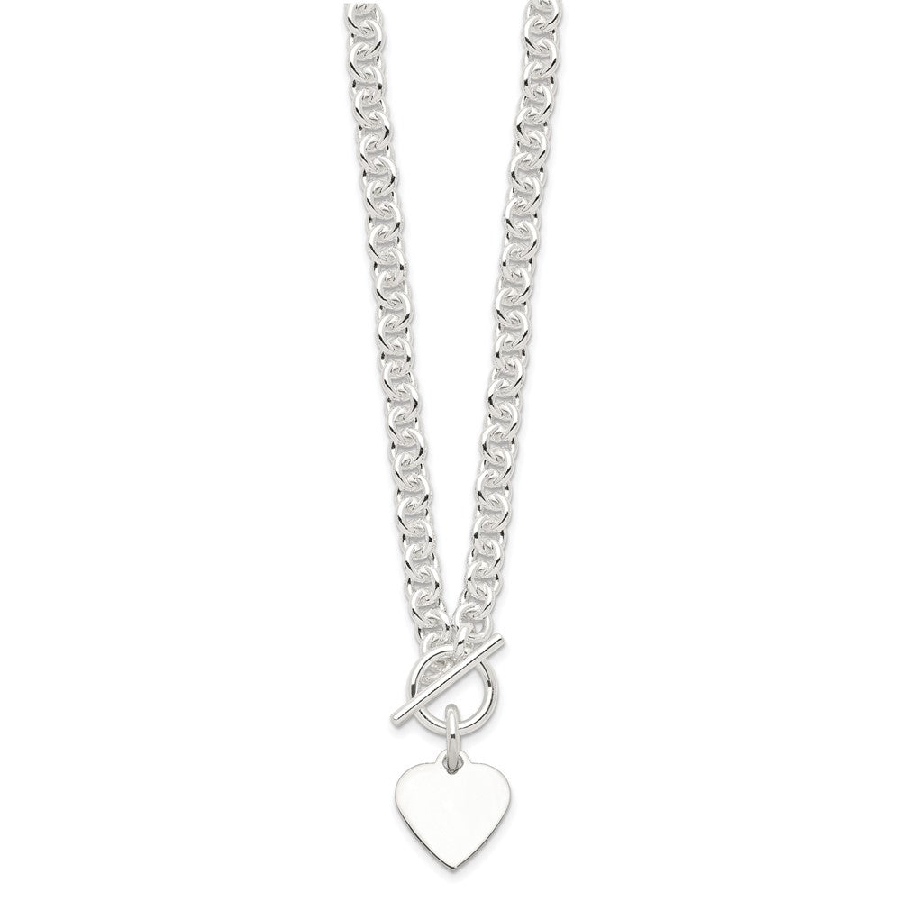Sterling Silver Engraveable Heart Disc on Fancy Link Toggle 18in Necklace QG1149-18
