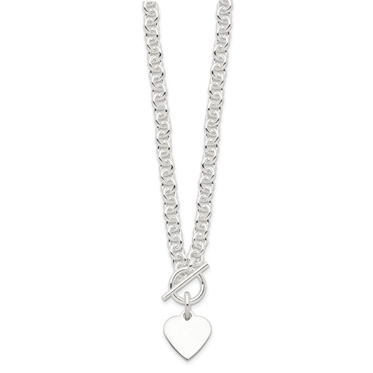 Sterling Silver Engraveable Heart Disc on Fancy Link Toggle 18in Necklace QG1149-18