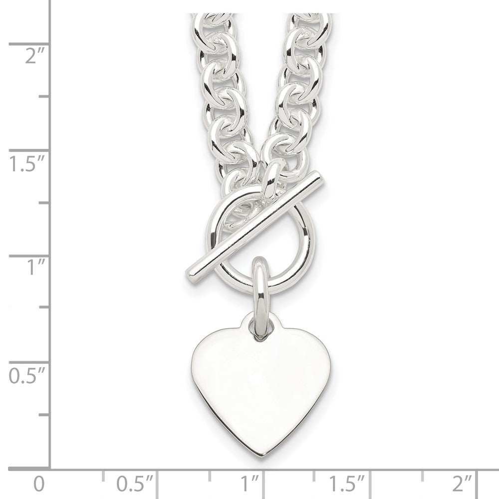 Sterling Silver Engraveable Heart Disc on Fancy Link Toggle 18in Necklace QG1149-18