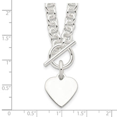 Sterling Silver Engraveable Heart Disc on Fancy Link Toggle 18in Necklace QG1149-18
