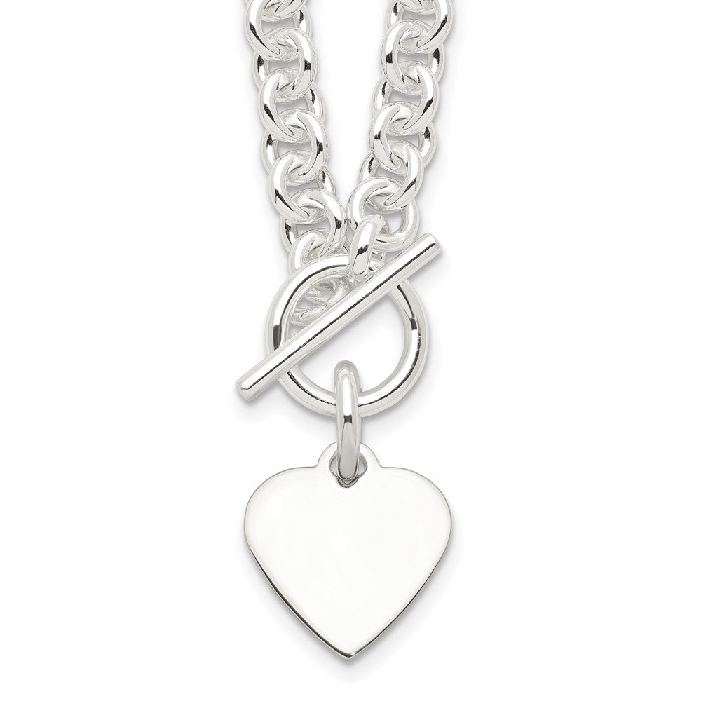 Sterling Silver Engraveable Heart Disc on Fancy Link Toggle 18in Necklace QG1149-18