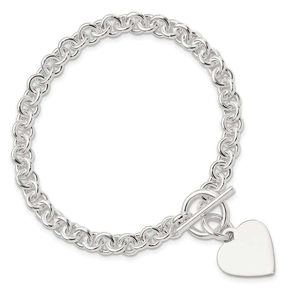 Sterling Silver Engraveable Heart Disc on Fancy Link Toggle 7.75in Bracelet QG1149-7.75
