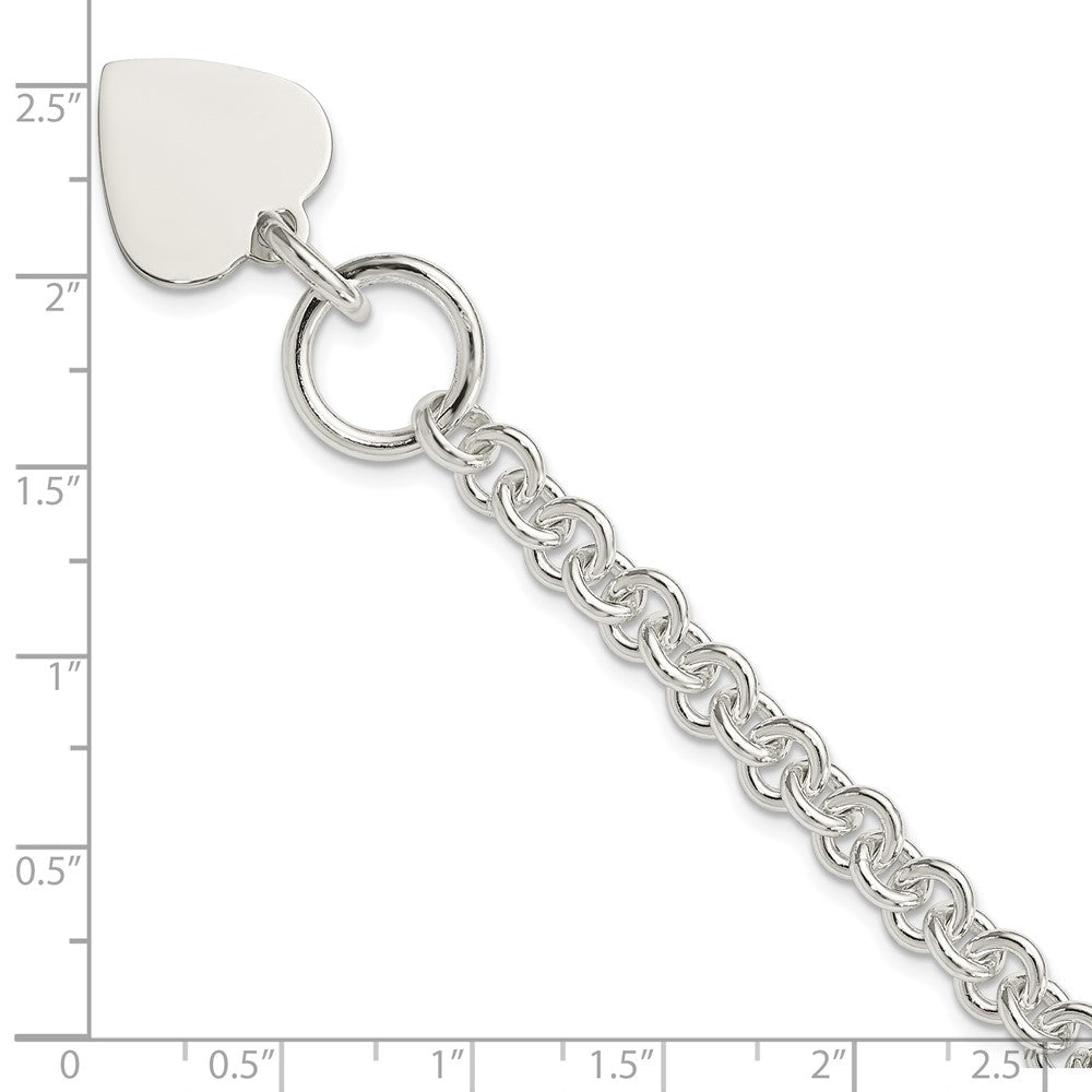 Sterling Silver Engraveable Heart Disc on Fancy Link Toggle 7.75in Bracelet QG1149-7.75