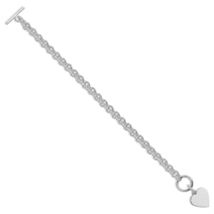 Sterling Silver RH-plated Heart Disc on Toggle 7.75in Bracelet QG1149R-7.75