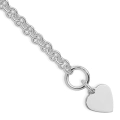 Sterling Silver RH-plated Heart Disc on Toggle 7.75in Bracelet QG1149R-7.75