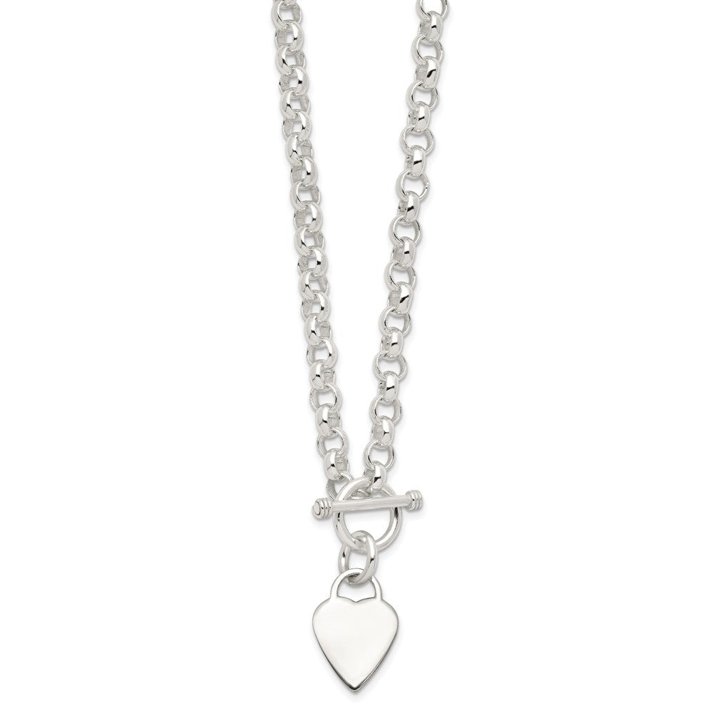 Sterling Silver Engraveable Heart Disc on Fancy Link Toggle Necklace QG1150-18