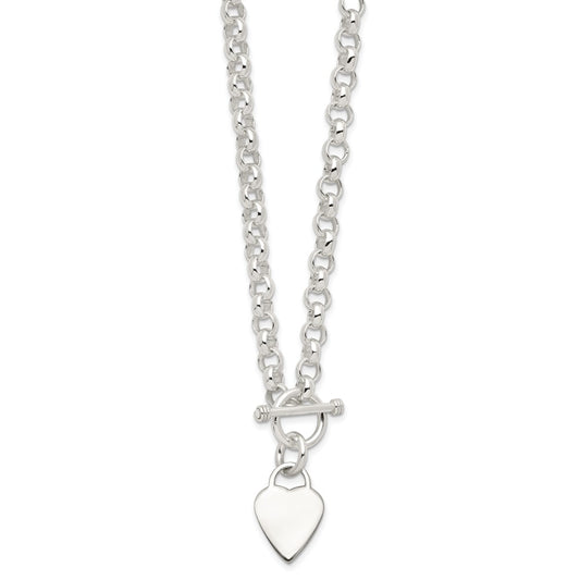 Sterling Silver Engraveable Heart Disc on Fancy Link Toggle Necklace QG1150-18