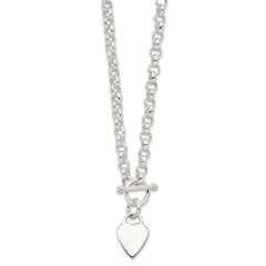 Sterling Silver Engraveable Heart Disc on Fancy Link Toggle Necklace QG1150-18