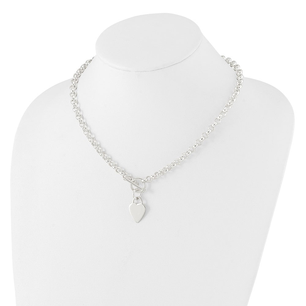 Sterling Silver Engraveable Heart Disc on Fancy Link Toggle Necklace QG1150-18
