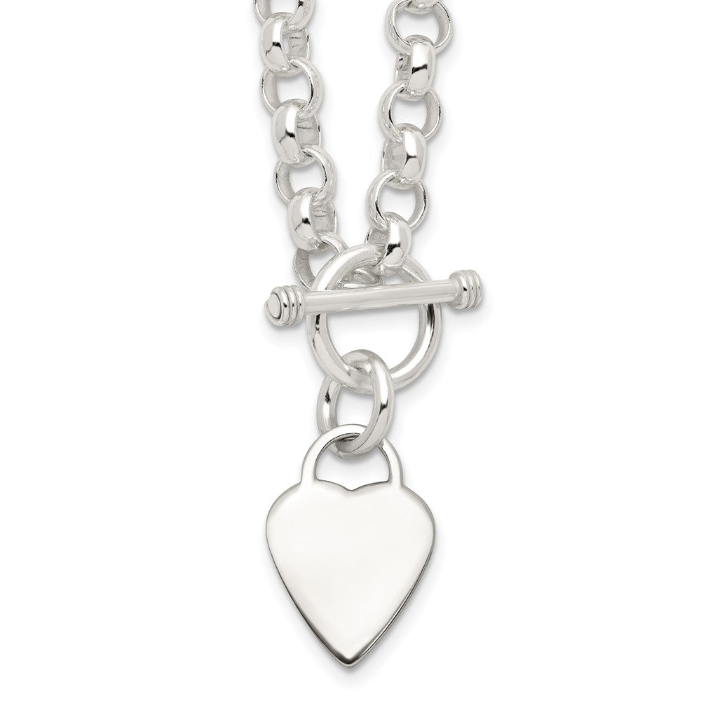 Sterling Silver Engraveable Heart Disc on Fancy Link Toggle Necklace QG1150-18