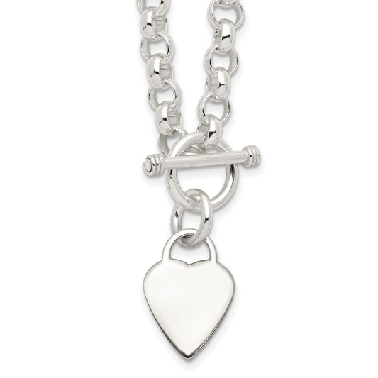 Sterling Silver Engraveable Heart Disc on Fancy Link Toggle Necklace QG1150-18
