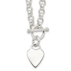 Sterling Silver Engraveable Heart Disc on Fancy Link Toggle Necklace QG1150-18