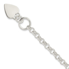 Sterling Silver Engraveable Heart Disc on Fancy Link Toggle Bracelet QG1150-7.75