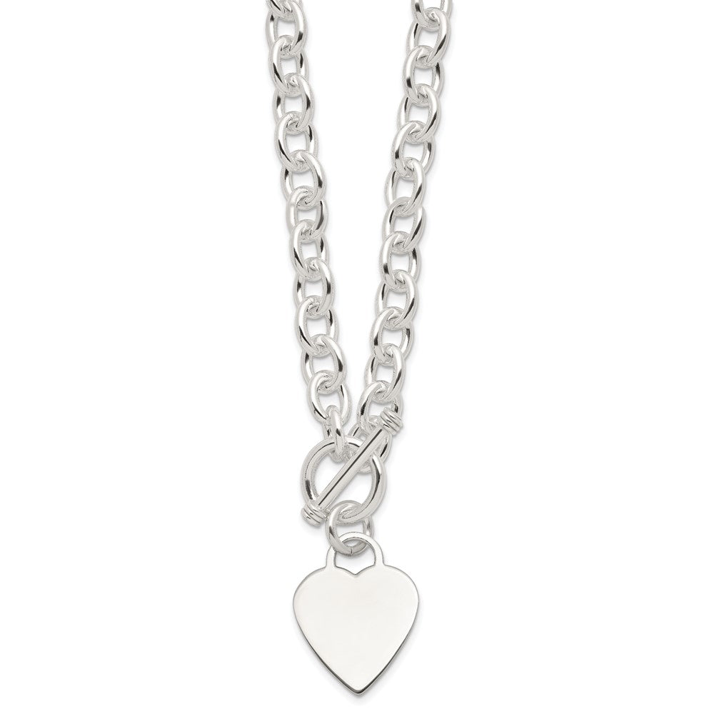 Sterling Silver Engraveable Heart Fancy Link Toggle Necklace QG1151-18