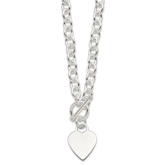 Sterling Silver Engraveable Heart Fancy Link Toggle Necklace QG1151-18