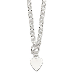 Sterling Silver Engraveable Heart Fancy Link Toggle Necklace QG1151-18