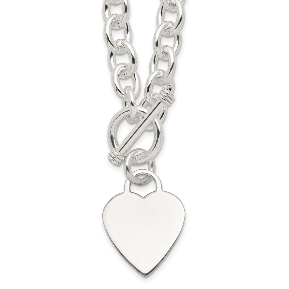 Sterling Silver Engraveable Heart Fancy Link Toggle Necklace QG1151-18
