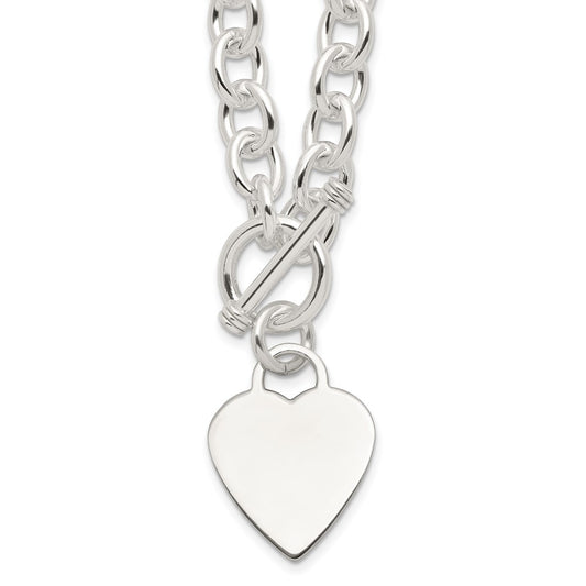 Sterling Silver Engraveable Heart Fancy Link Toggle Necklace QG1151-18