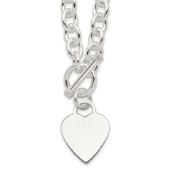Sterling Silver Engraveable Heart Fancy Link Toggle Necklace QG1151-18