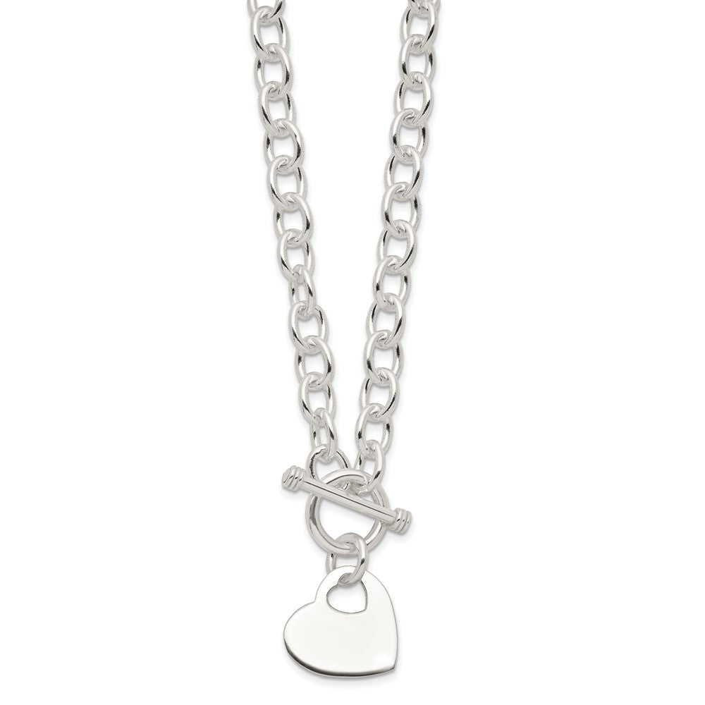 Sterling Silver Engraveable Heart Disc on Fancy Link Toggle Necklace QG1153-18
